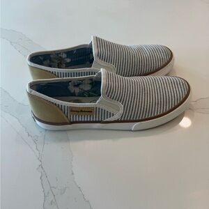 Tommy Bahama Canvas Slip On Shoes Sneaker Casual Blue White Stripe Women’s 8.5